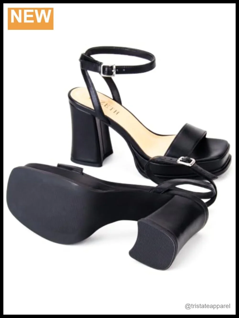 Faux Leather Platform Strappy Sandals Square Open Toe Chunky Block Heel